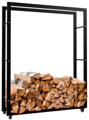 Image de Support en bois Keri avec roues 25x100x125, métal noir