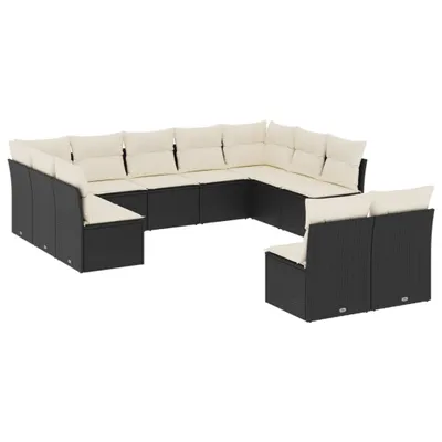 Produktbild von 11-tlg. Garten-Sofagarnitur mit Kissen Schwarz Poly Rattan
