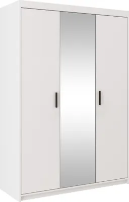 Produktbild von Masseno Drehtürenschrank ELENORA 133 cm Kleiderschrank Schlafzimmer Schrank 3-türig mit Spiegel Weiß