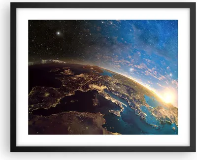 Produktbild von Gerahmtes Poster - Schwarzer Rahmen - Kosmos Erde - 50x40 cm - Wand Bild - Wanddeko - Wandbilder - Kunstposter - Wandposter - Bilderrahmen - Bilder - Kunstdruck - Wandbild - P2BAA50x40-3809