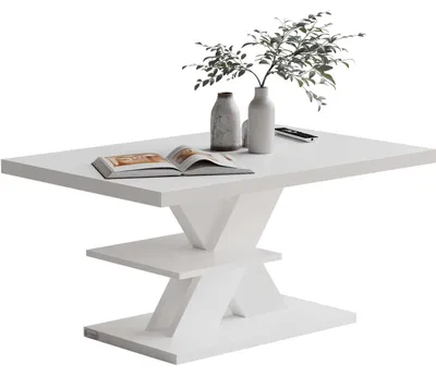 Produktbild von CASARIA® Couchtisch Weiß Holz Stauraum Ablage Kratzfest Modern Rechteckig 50kg Belastbar Beistelltisch Wohnzimmer Couch Sofa Tisch Detroit 90x60cm