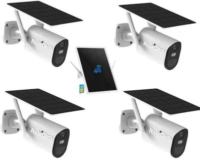 Immagine prodotto di Kit 4 telecamere solari WiFi RobiCam BC17, 4G LTE, router solare, autonomia completa per sorveglianza e sicurezza ovunque