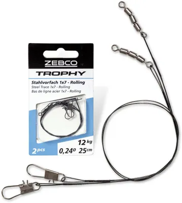 Produktbild von Zebco Trophy Rolling Steel Line 1x7 Vorfachschnüre 15kg Schwarz 25 cm Schwarz 25 cm