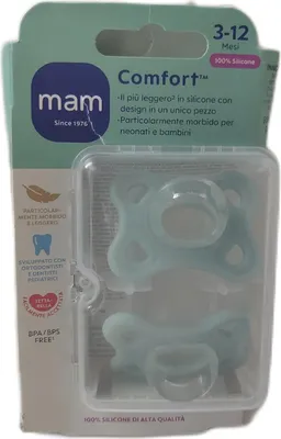 Produktbild von MAM Comfort Schnuller im 2er Set, 100% Silikon, mit Schnullerbox, 2-6 Monate, Neutral