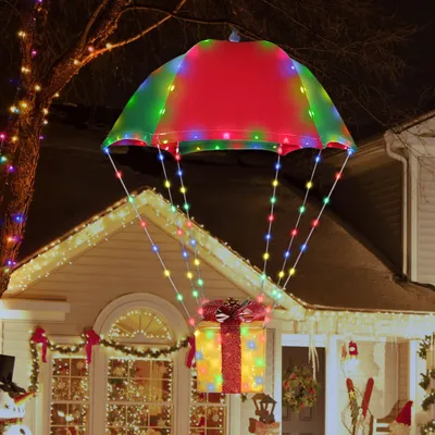 180 LED Weihnachtsbeleuchtung Fallschirm Geschenkbox 85 cm