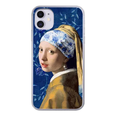 Produktbild von MuchoWow® Handyhülle Schutzhülle Hülle für iPhone 11 Mädchen mit Perlenohrring - Delfter Porzellan - Vermeer - Blumen - Gemälde - Alte Meister Silikon Softcase Handy Hülle - Handytasche