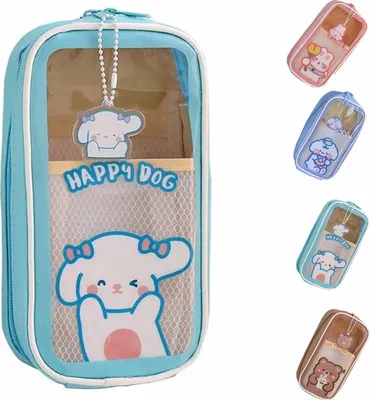 Obrázek produktu pro Kawaii penál, průhledný, velký penál, estetický, velká kapacita pro dívky, modrý
