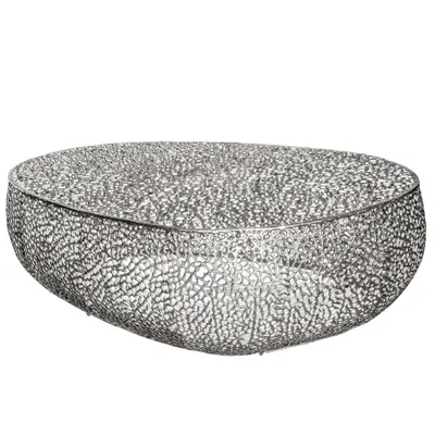 Produktbild von cagü: Couchtisch [NUBE] Silber aus Aluminium im Aststruktur-Design handgefertigt 122cm Oval