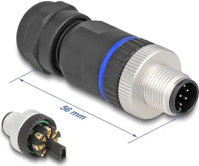 Produktbild von Delock M12 Steckverbinder A-kodiert 8 Pin Stecker zur Montage mit Schraubanschluss