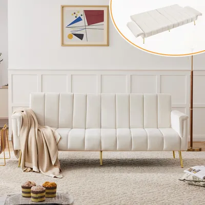 Zdjęcie produktu dla Merax rozkładana sofa z funkcją spania, rozkładana sofa rozkładana sofa rozkładana z funkcją spania, oparcie łóżka dla gości odchylane 95°-180°, 183 x 76 x 75 cm, beżowy