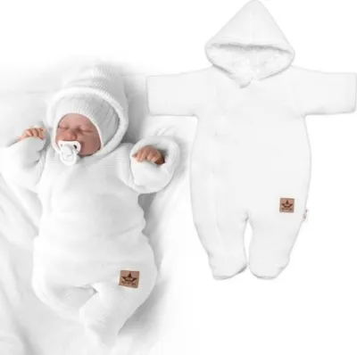 Immagine prodotto di Tutina invernale in maglia Baby Nellys con cappuccio - bianca, taglia 68