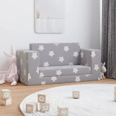 Obrázok produktu pre vidaXL Detská rozkladacia pohovka 2-miestna svetlo sivá s hviezdičkami Mäkký plyš