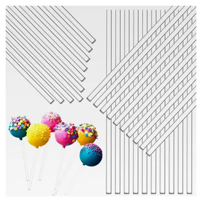 Produktbild von 50 Stück Cake Pop Stiele, 6 Zoll Acryl Lutscher Sticks, Wiederverwendbare transparente Cakepop Stiele für die Herstellung von Süßigkeiten, Cupcakes, Kuchen und Desserts (15 cm)