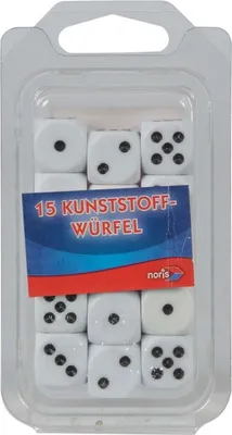 Immagine prodotto di Noris Augenwürfel, Ersatzwürfel, Würfel, Spielwürfel, Kunststoff, Weiß, 16 mm, 15 Stück, 606154361