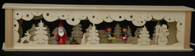 Produktbild von Schwibbogenerhöhung mit Weihnachtsmann Striezelkinder und Beleuchtung BxHxT 52x10x10cm NEU