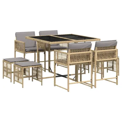Produktbild von vidaXL 9-tlg. Garten-Essgruppe mit Kissen Beigemischung Poly Rattan