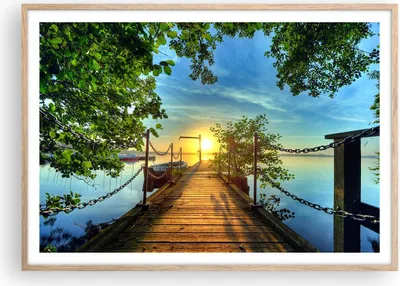Produktbild von Gerahmtes Poster - Rahmen in heller Eiche - See Sonnenuntergang Boot Landschaft - 100x70 cm - Wand Bild - Wanddeko - Wandbilder - Wandposter - Bilderrahmen - Bilder - Kunstdruck - P2NAA100x70-2573