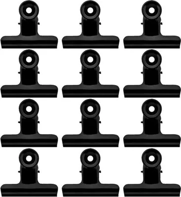 Produktbild von 12 Stück kleine Bulldog-Büroklammern – multifunktionale Metallklammern für Fotos, Büro und Küche (63 mm)