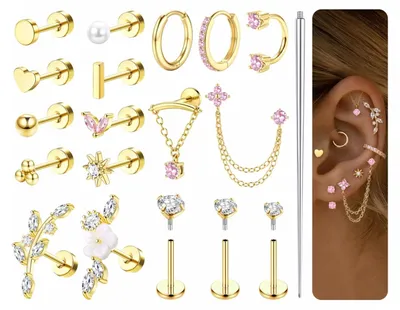 Produktbild von Elzusha – 18 Stück Helix-Piercings – Ohrringe aus chirurgischem Stahl