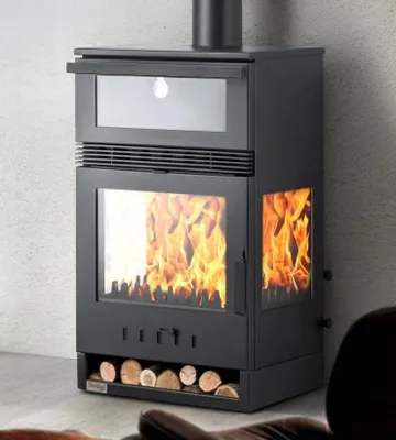 Produktbild von Kaminofen mit Backfach Panoramakamin Dreiseitig Glas 3 Scheiben Teba TKS 15 Verglast 3 Seiten Holzofen 12,8 kW Kamin Ofen Holz Holzherd Küchenofen
