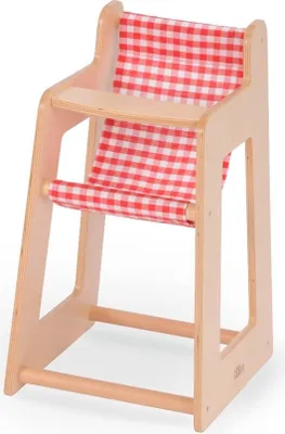 Produktbild von Puppenhochstuhl aus Birke Multiplex, farblos lackiert, mit Stoffbezug, 27x31x48 cm