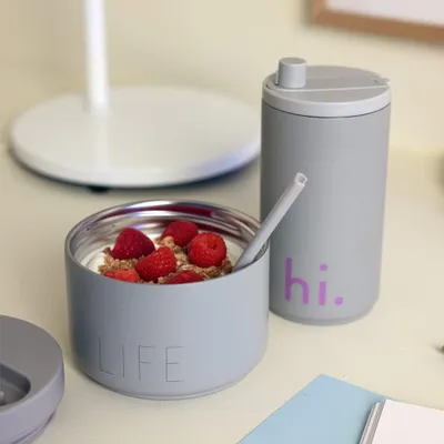 Image de Boîte à lunch isotherme pratique pour bébés, enfants et adultes - Idéale pour les déplacements et le camping - Pot de yaourt avec fourchette et cuillère - 330 ml