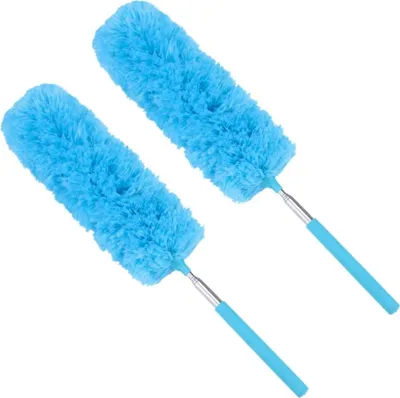 Produktbild von 2x Teleskop Staubwedel Handstaubwischer Staubwischer Teleskopstiel Staubfänger Blau Teleskopwedel in 33cm - 81cm ausziehbar
