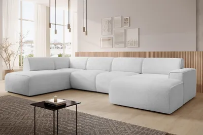 Image de AX LIVING Canapé XXL en forme de U Didim argent 378 cm moderne et spacieux G
