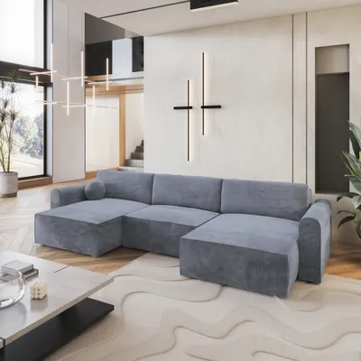 Produktbild von Masseno Ecksofa FENTO M mit Schlaffunktion U-Form, Sofa mit Bettkasten, Wohnzimmersofa, Couch, Soffa, Bettsofa, Couchgarnitur- Grau, MONOLITH 85