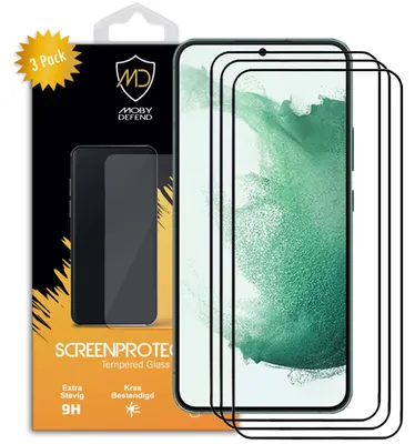 Productafbeelding van 3-Pack MobyDefend Screenprotectors - Geschikt voor  Samsung Galaxy S22 Plus (S22+)  -  Screensavers Met Zwarte Randen - Gehard Glas