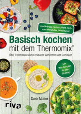 A cookbook cover featuring various healthy food dishes and text.