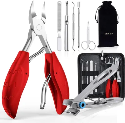 Produktbild von Scharfe Nagelknipser für dicke eingewachsene Zehennägel - Edelstahl Pediküre Fußpflege Nagelknipser Set mit Nagelschneider (Rot)