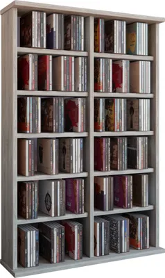 Zdjęcie produktu dla Wood CD Stand Shelf | Półka CD z miejscem na 300 płyt CD lub 130 DVD lub 72-wideo | Wymiary: H. 92 x W. 60 x D. 18 cm. | Elegancka półka DVD | Półka Blu ray | Półka CD - Ronul