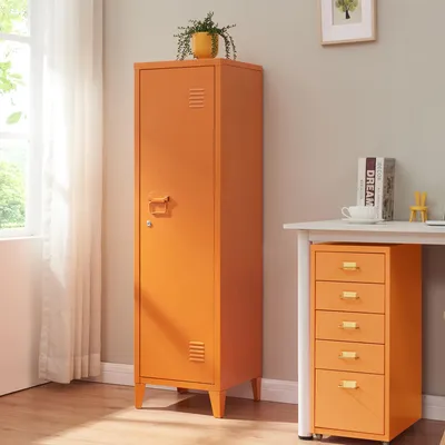 Produktbild von Einzelspind ’Kurikka’ mit 2 Ablagen abschließbar Metall 137 x 38 x 38 cm Orange