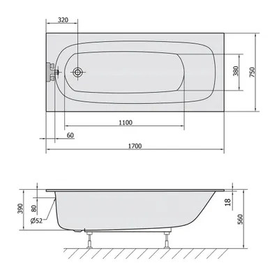 Zdjęcie produktu dla Wanny Polysan - Wanna 1700x750x390 mm, biała 26711S