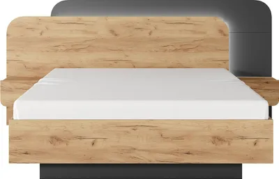 Produktbild von Bett mit Nachttischen 160 x 200 cm - Mit LED-Beleuchtung - Natur und anthrazit - DESADO