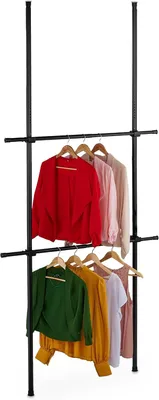 Produktbild von Teleskopierbarer Kleiderständer – Verstellbar – Höhe: 165 – 300 cm – Breite: 75 – 120 cm – Bohrlos – Schwarz