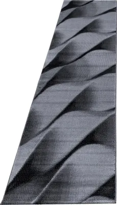 Image de Tapis de couloir pour salon, noir, 80x300 cm, motif abstrait en vagues