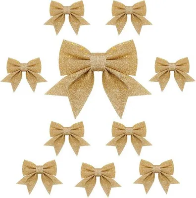 Productafbeelding van Kerst Strikken - Decoratie Strikken - Kerstboom Versieren - Glitter Details - 10 Stuks - Goud