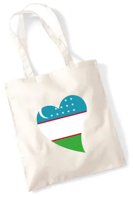 Produktbild von Huuraa Jutebeutel Usbekistan Flagge Herz 10 Liter Natural Baumwolle Tasche Geschenkidee