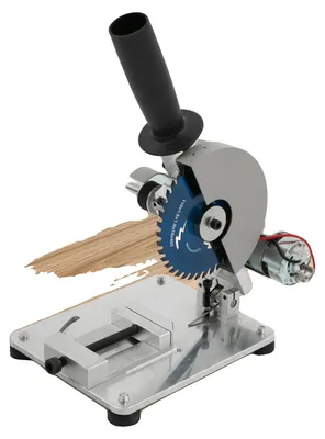 Zdjęcie produktu dla Mini piła stołowa, średnica tarczy 4", moc 96 W, prędkość obrotowa 9000 obr./min, kąt cięcia regulowany w zakresie 0–45°, wymiary 15 cm x 18 cm x 11 cm