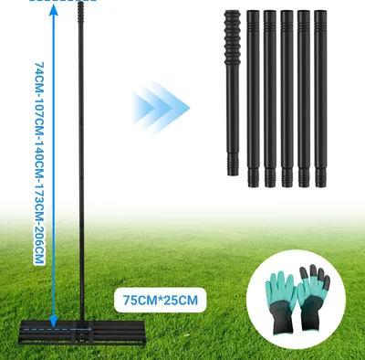Zdjęcie produktu dla Jayseuw – grabie do wyrównywania trawnika 75 x 25 cm, grabie stalowe o długości 2 m, zestaw do wyrównywania powierzchni wraz z rękawiczkami
