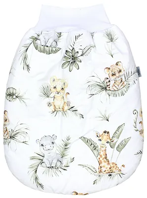Produktbild von TupTam Baby Strampelsack Schlafsack mit breitem Bund Winterschlafsack für Mädchen Jungen Babyschlafsack, Farbe: Safari / Löwe / Braun / Blätter / Grün, Größe: 6 - 12 Monate