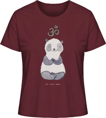 Produktbild von Mr. & Mrs. Panda Oberteil Damen Panda Meditieren Größe L - Burgundy - Geschenk, Meditation, Basic Shirt, T-Shirt, Meditationskurs, Kurzarmshirt