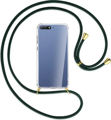 Produktbild von Handykette Backcover-Schutzhülle mit Band (Metall goldfarben) für Huawei Y6 2018 - dunkelgrün