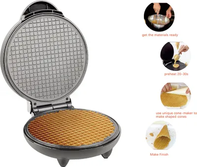Produktbild von Praktischer Eiswaffelbereiter mit Antihaftbeschichtung, Hörnchenmacher mit Hörnchenhörnchen, Crêpe-Maker