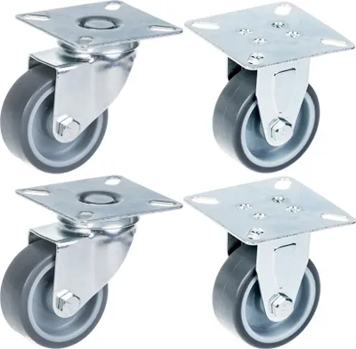 Image de 50mm 2" castor grey rubber tyre, swivel & fixed, 160kg capacity, set of 4