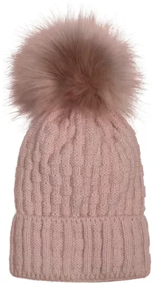 Produktbild von styleBREAKER Uni warme Strick Bommelmütze mit Flecht Muster und Fleece Futter, Winter Fellbommel Mütze 04024171