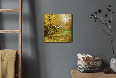 Produktbild von Coloray Hodiny Unikátní 30x30 cm  Tiché hodiny Pro obývací pokoj a kuchyň Nástěnné hodiny Plátno Bílé ručičky hodin - Lesní žluté listy