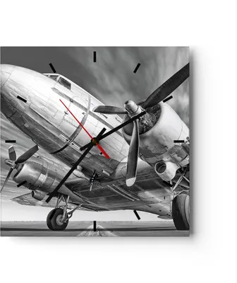 Produktbild von Wanduhr - Quadrat - Glasuhr - Flugzeug Retro Flugzeug - 40x40cm - Schleichendes Uhrwerk - Lautlos - zum Aufhängen bereit - Dekoration Modern - Wanddekoration aus Glas - C3AC40x40-4952